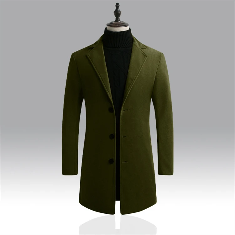 2021 fashion wool blends casual business mens leisure overcoat single breasted mid long trench coat for men
