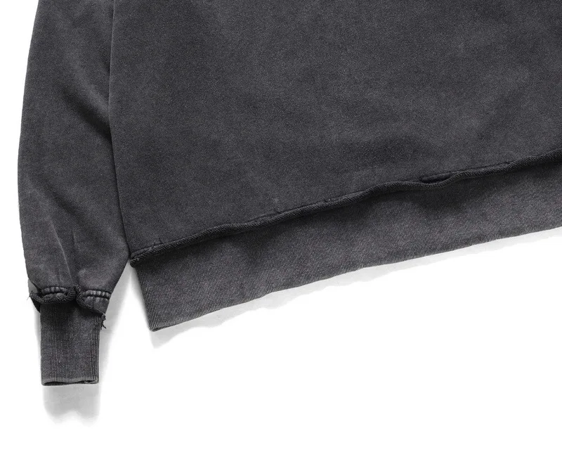 Wholesales Mens Fashion High Street Washed Stone Round Neck Sweater Mens Vintage Batik Plain DK Grey Long Sleeve Hoodies Sweater