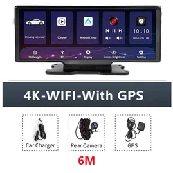 10.26 Inch 4K 3840*2160P Dash Cam Carplay & Android Auto Car Dashboard Video Recording WIFI Loop Record Phone APP Car Dvr