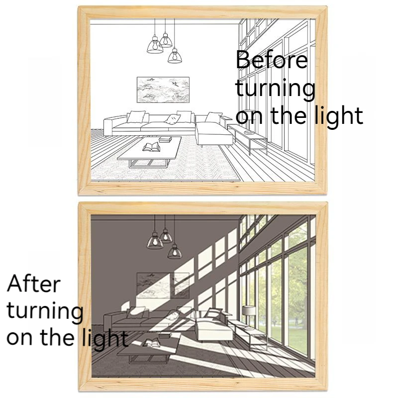 Led Light Frame Wooden  Photo Picture Frame Painting Sunshine Luminous Painting Rechargeable