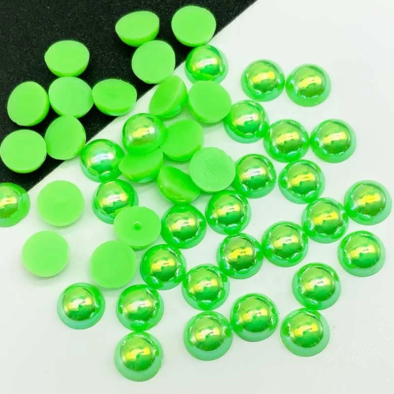 
Best quality half round flatback pearl flat back ABS semi-circle pearls green AB plastic acrylic beads for pearl earrings 