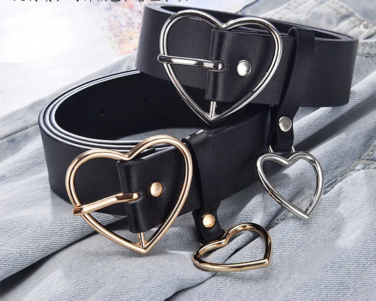 
Wholesale fashion luxury Pu leather heart pin buckle slim women belt 