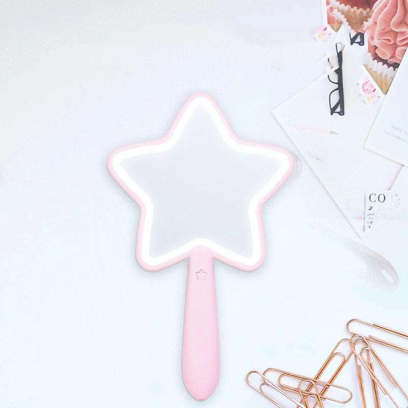 
Pink Double Sides 5X Magnify Led Lighted Star Hand Mirror 