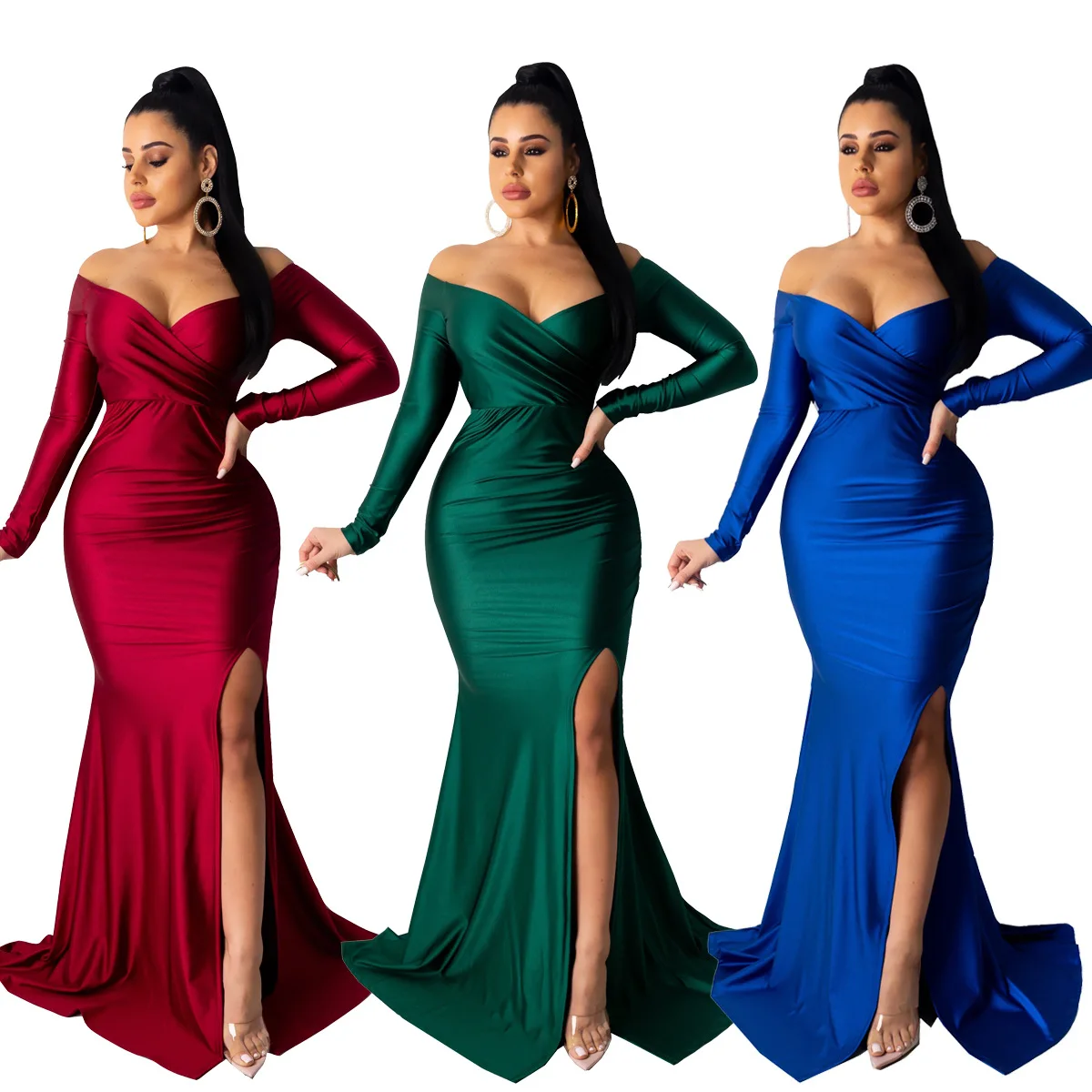 2021 Woman Fall Dress Floor Length Long Skirt Off Shoulder Elegant Casual Evening Dresses