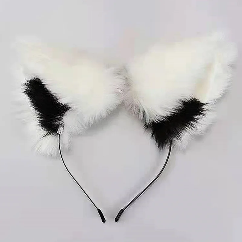 Halloween Black White Pink Fluffy Cat Ears Headband Furry Fox Headband Lolita Cosplay Costume Anime Hair Accessories
