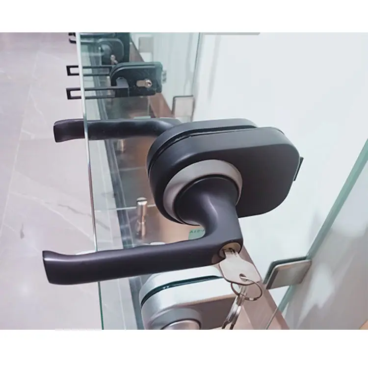 Black aluminum glass door Lock for flush casement swing door 8-12mm glass office bedroom toilet bathroom security door lock key