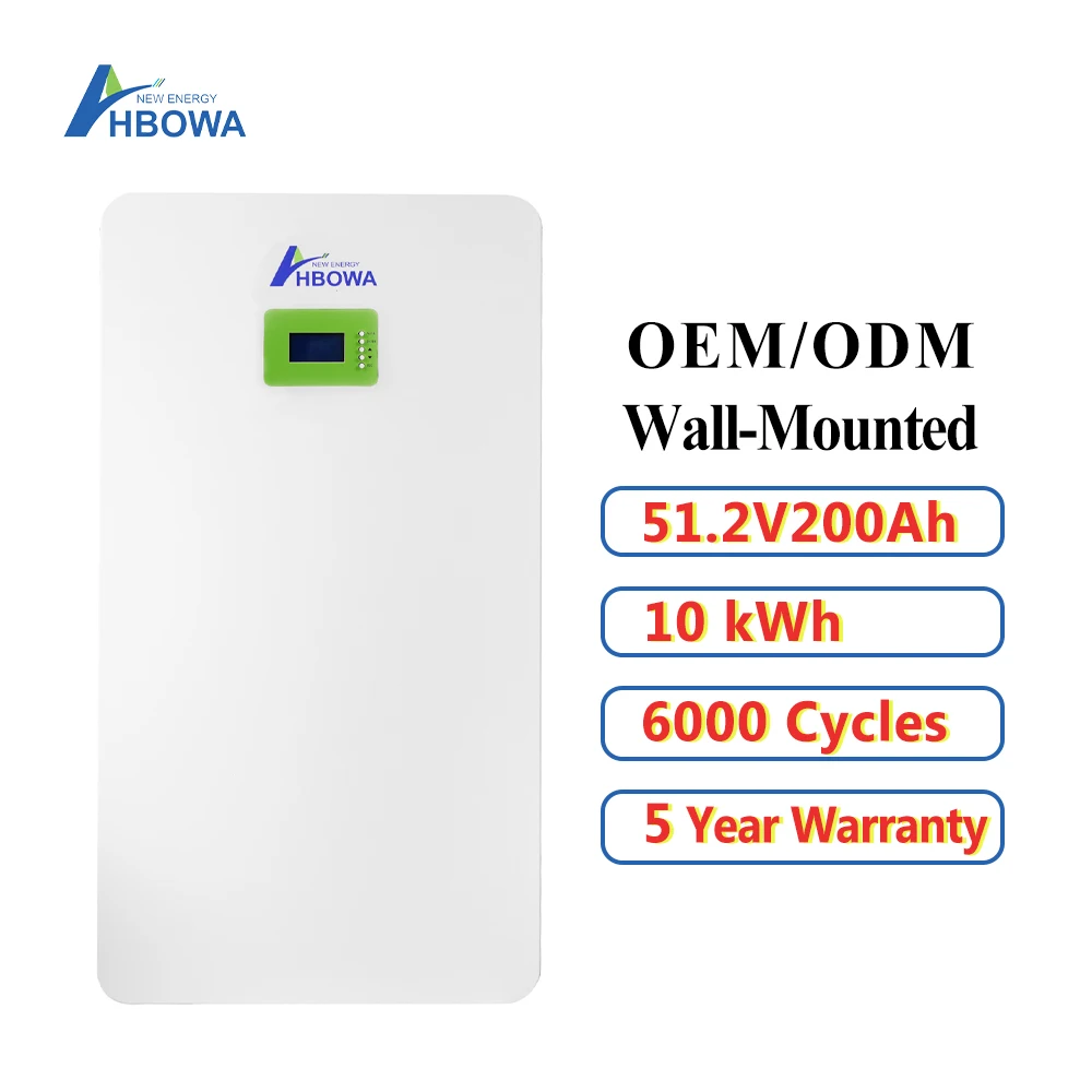 HBOWA 10kw 20kwh solar power storage wall lithium battery 200ah powerwall 5 kva solar system energy lifepo4