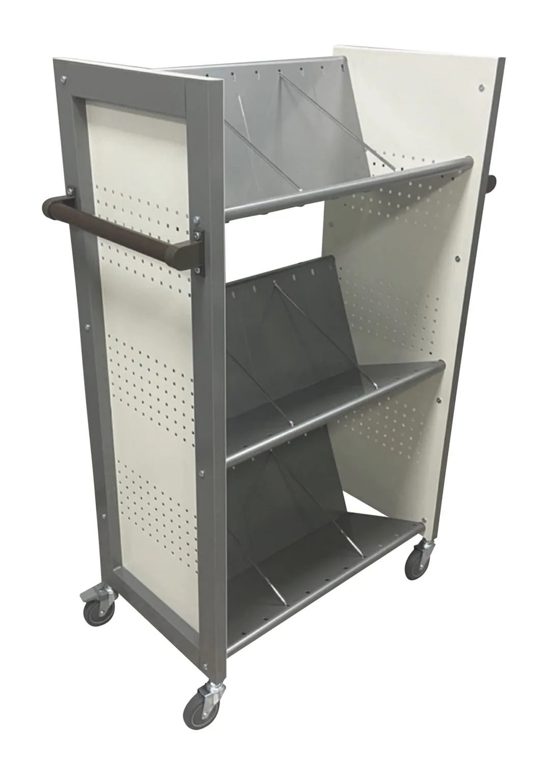 High Quality School Library Furniture Double 3 Layers Moving Trolley  Mobile Steel Book Cart Shelf