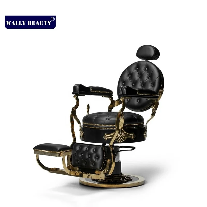 Wallybeauty  Classic Luxury antique gold barber chair hair salon furniture Salon Hairdressing Barber Chairs