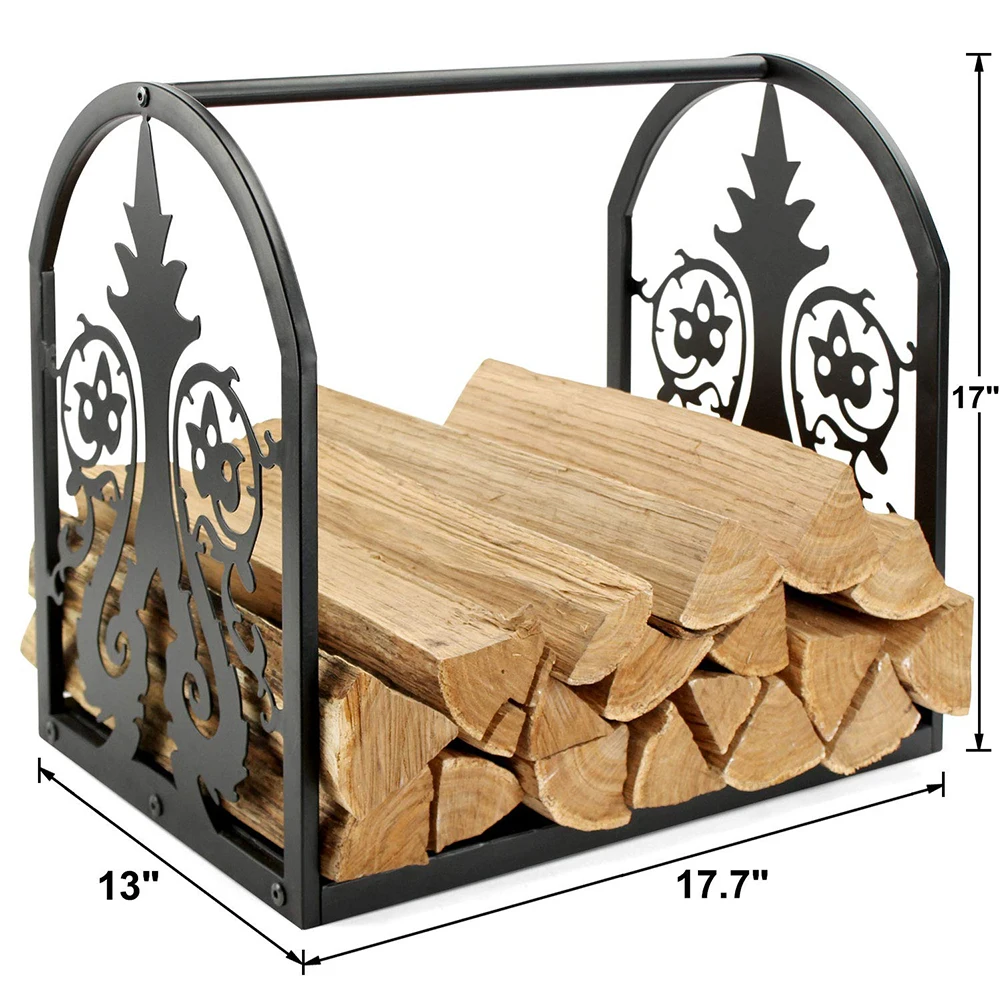 Firewood Rack Portable Fireplace Metal Holder Black Heavy Duty Storage