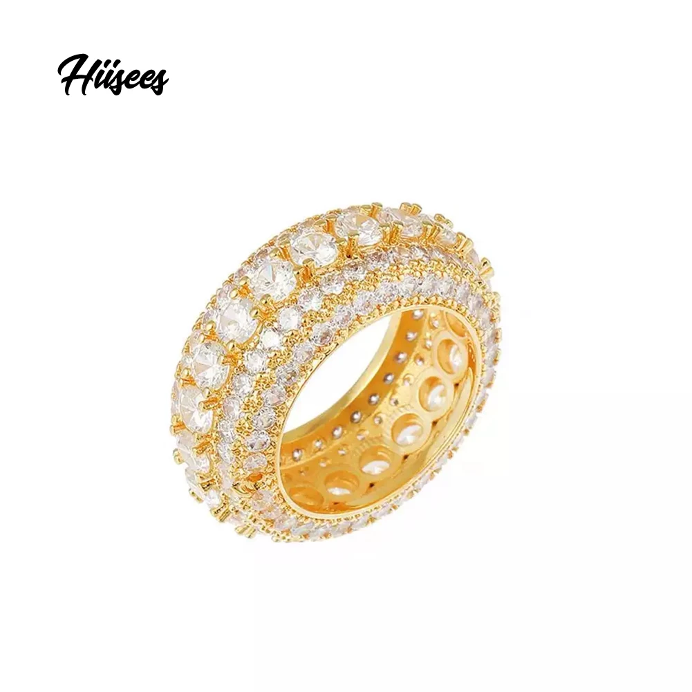 Fine Jewelry Rhodium 18k Gold Plated Infinite Elements 4  Row Zircon Rings Iced Out sparkle Diamond Ring Designs For Boys