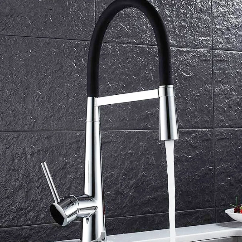 Torneira Cozinha Single Handle Hot Cold Water Copper Black Silicone Tube Pull Down Touch Brass Kitchen Sink Faucet