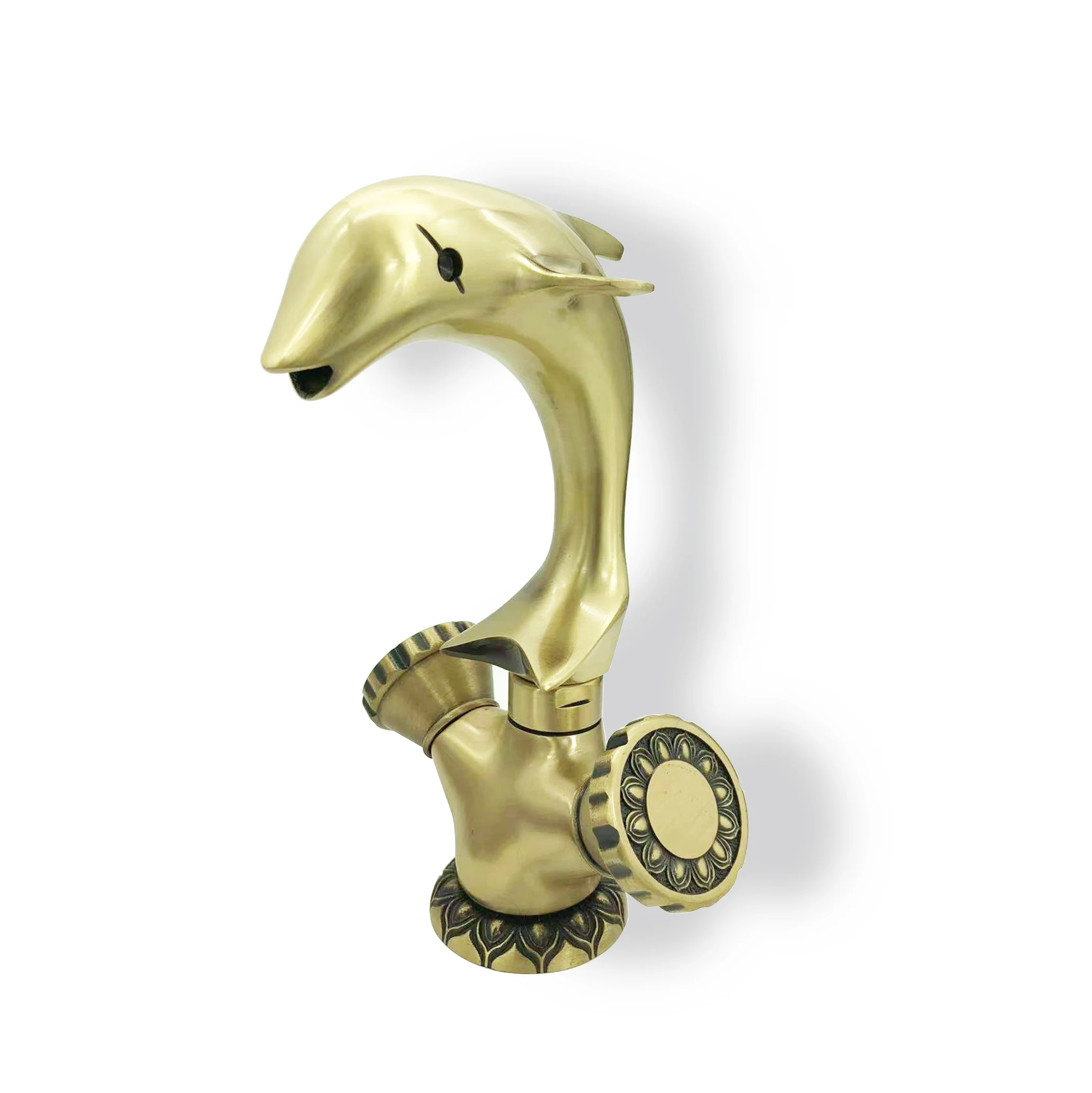 BANGQI Antiqued Dolphin Brass Faucet New Single-Hole Mount Ceramic Valve Core for Hot and Cold Water Taps in Kitchen Bathroom