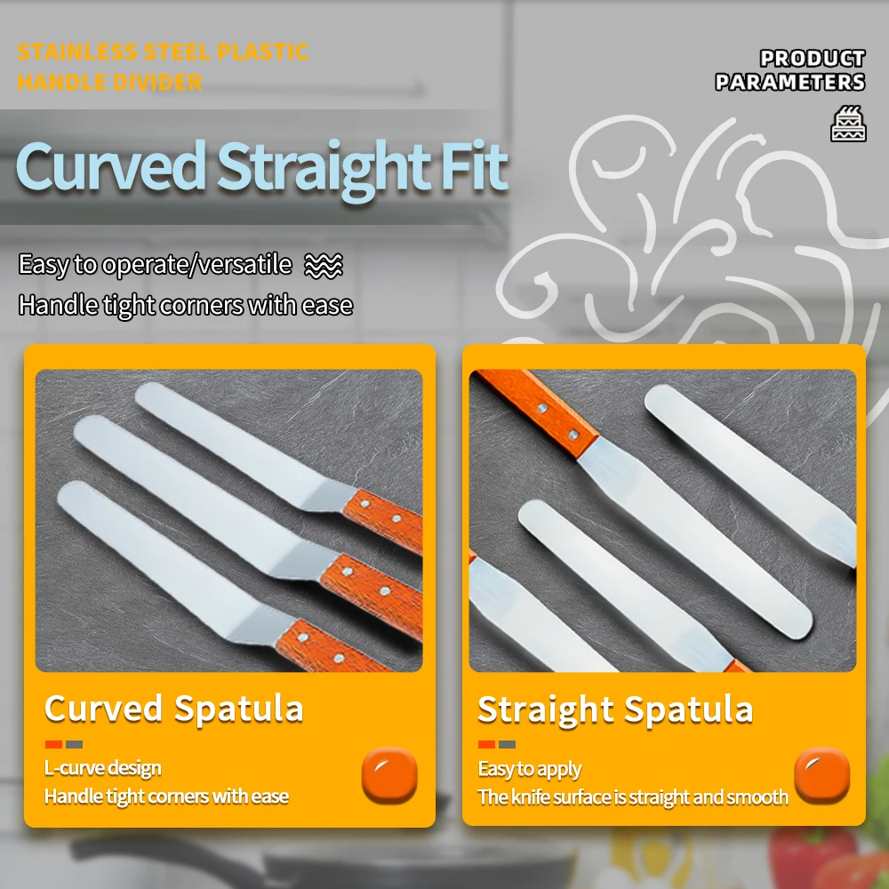 Bakest Wood Handle Straight Spatula Stainless Steel Cake Icing Decorate Spatula Knife for Butter Cream Decoration Tools
