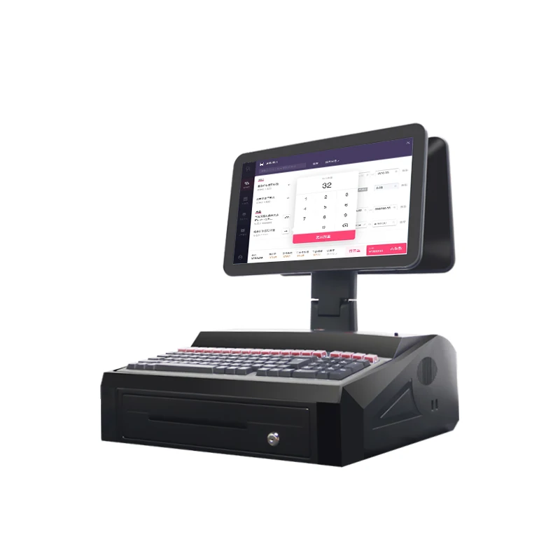 15 6 дюймов двойной экран POS AIO N2840 CPU Win7 система кассовый аппарат Встроенный принтер билета/кассовый ящик/клавиатура