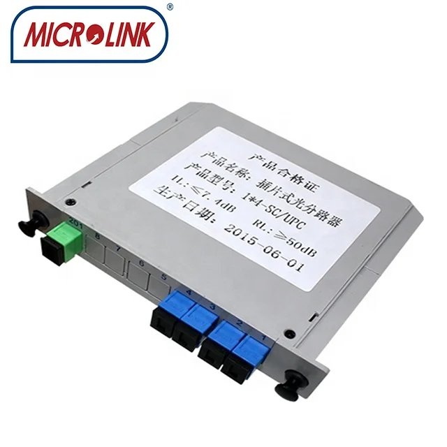 FTTH 1x2 1x4 1x8 1x16 1x32 1x64 Plug-in  passive 1*4  Optical Splitter LGX Box Cassette card slot  4 way PLC Optical Splitter