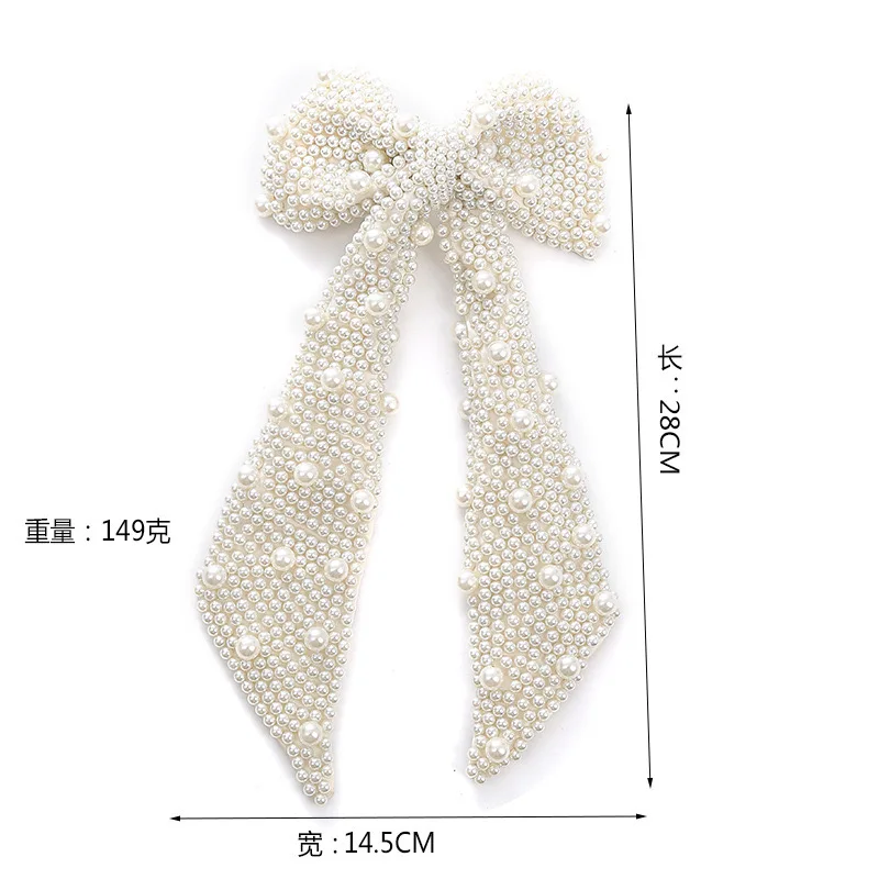 Luxury Pearl Beaded Bow Headdress Hair Clip Handmade Trendy Wedding Bridal Sweet Temperament Girl Ponytail Hair Clips Wholesale