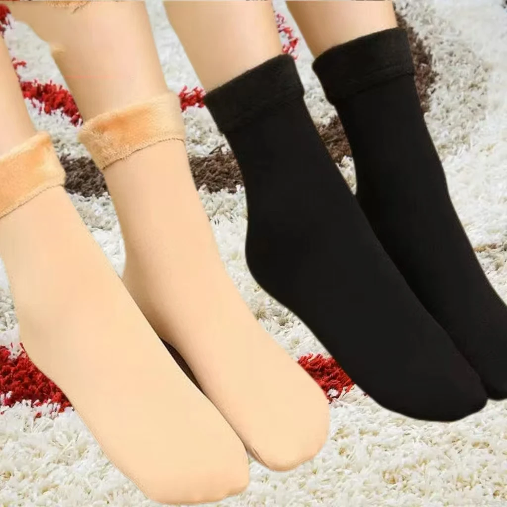 Winter Woman Socks New Winter Plush Thick Warm Solid Color Mid-calf Snow Socks calcetines chaussettes pour femmes