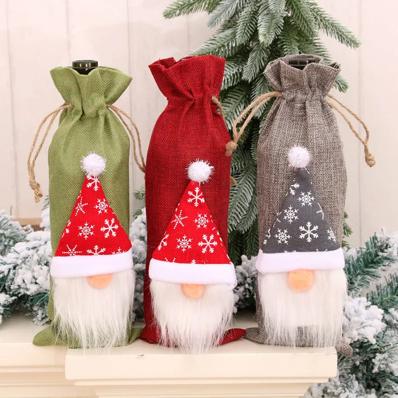 Christmas Wine Bottle Dust Cover Bag for Home Table Decor Christmas Gift Ornaments For New Year