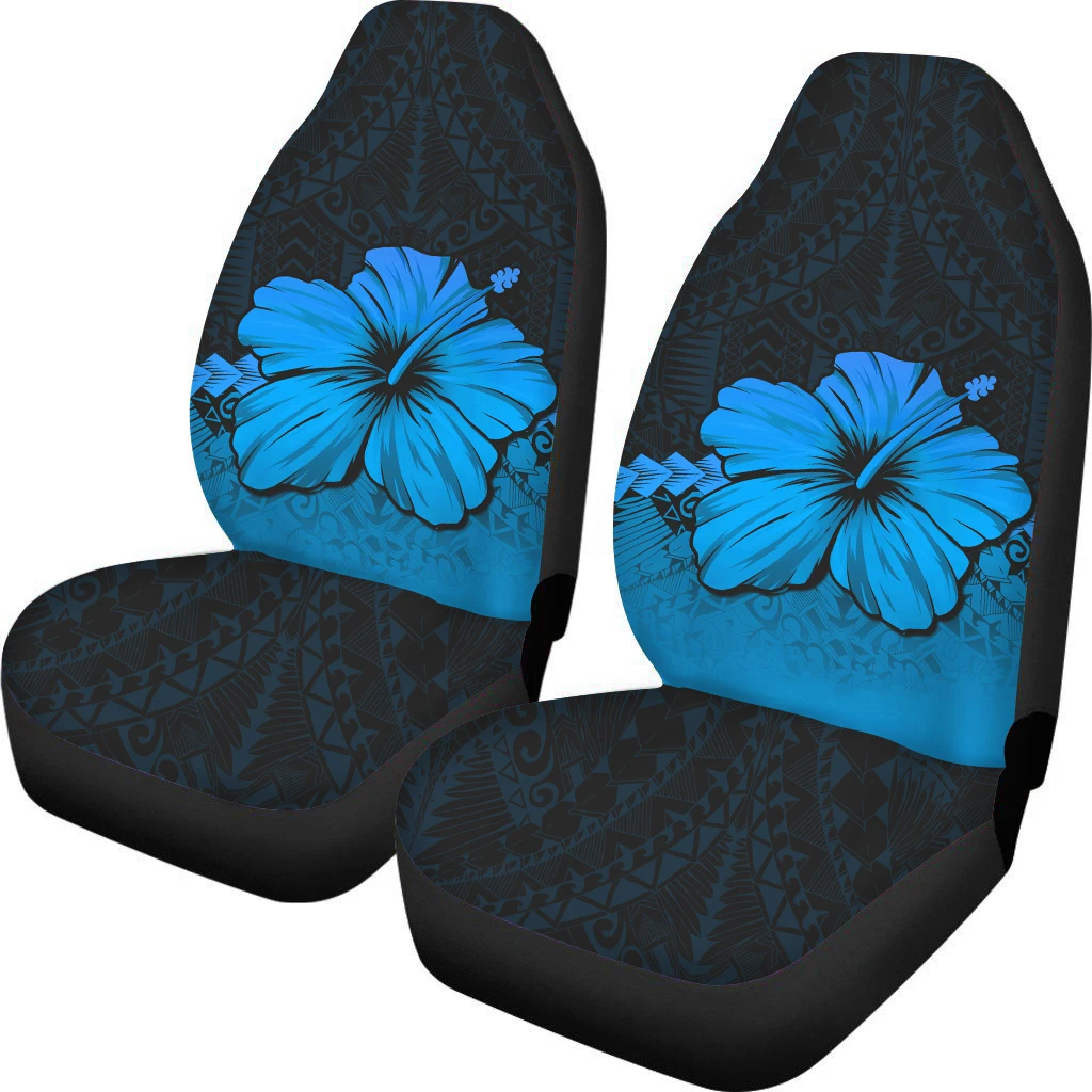 Colorful Hawaiian Funky 2Pcs Polynesian Tribal Hibiscus Flower 3D Custom Print Car Seat Cover for Most Car Suv Truck Colorful