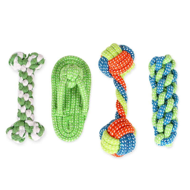 Hot sale custom design logo bite resistance green durable ball pet dog rope toys set
