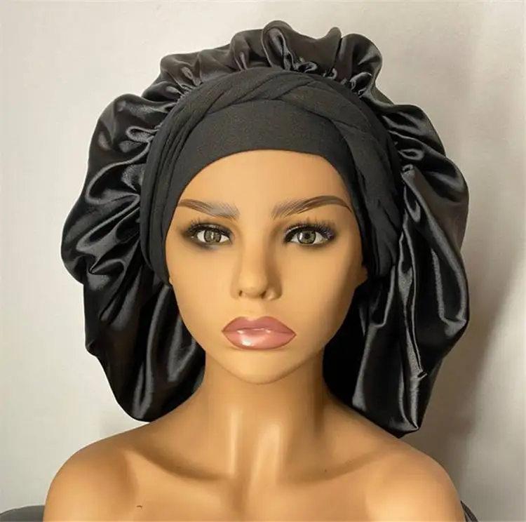 
Wholesale new design custom logo extra large satin bonnet with wide band 