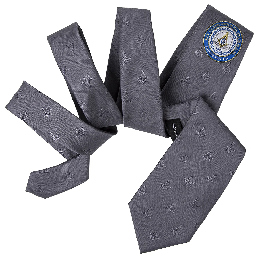 Men Custom Printed Ties Masonic Gold Square Compass Logo Microfiber Polyester Woven Neckties and Bowtie Various Styles In China