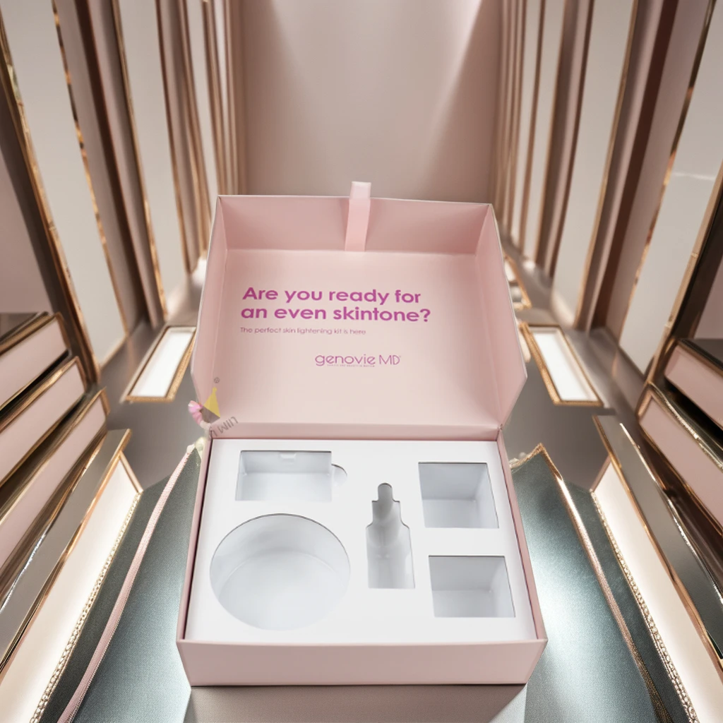 Crown Win Rigid Boxes Pink Magnet Boxes White Blister Tray Ribbons Gold Foil Stamping Embossing Vanishing UV Paperboard Material