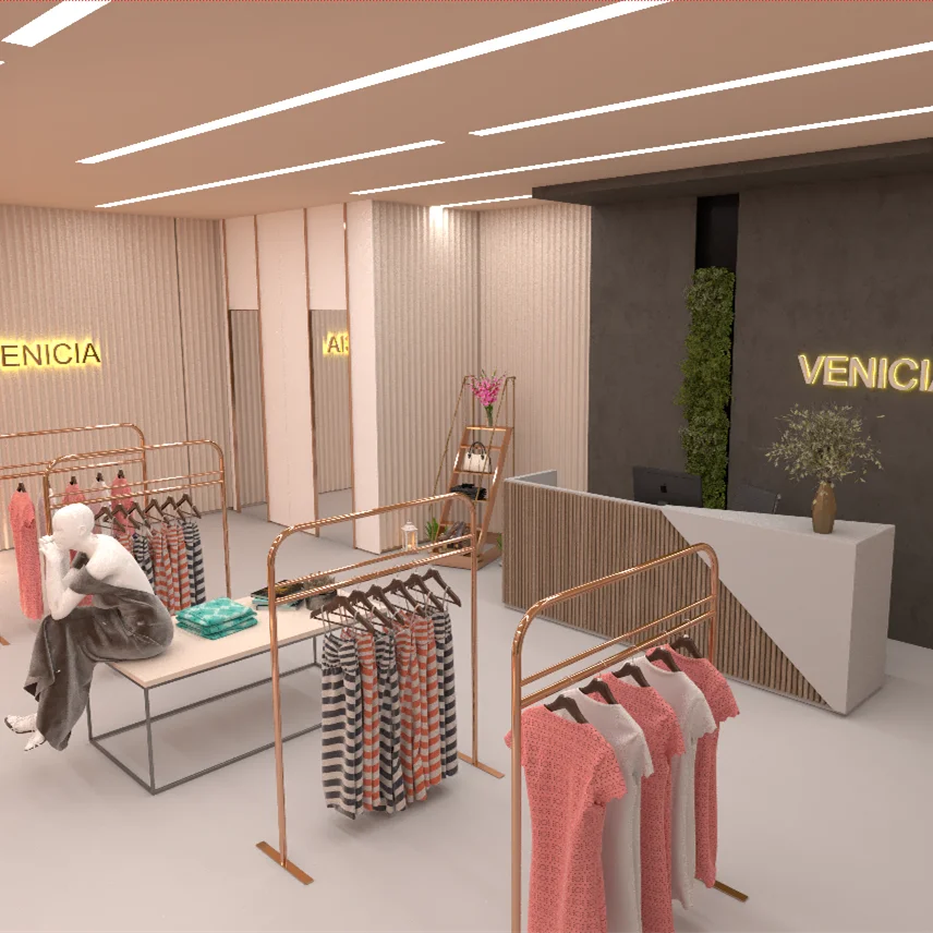 CIRI Custom Factory Luxury Boutique Garments Display Rack Store Interior Decoration Cloth Shop Metal Furniture Design