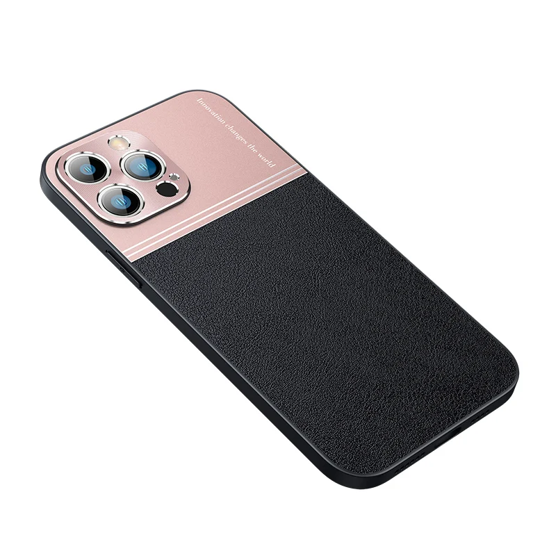 for iPhone Genuine Leather Case Metal Luxury for iPhone 11 12 13 14 Pro Max Military Grade Protection Mobile Phone Case