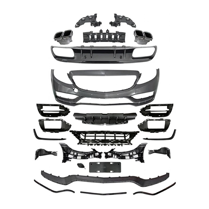 Front And Rear Bumper Centre Grille Modifications Body Kit For Mercedes-Benz C-Class W205 2019- Late To C63 Amg