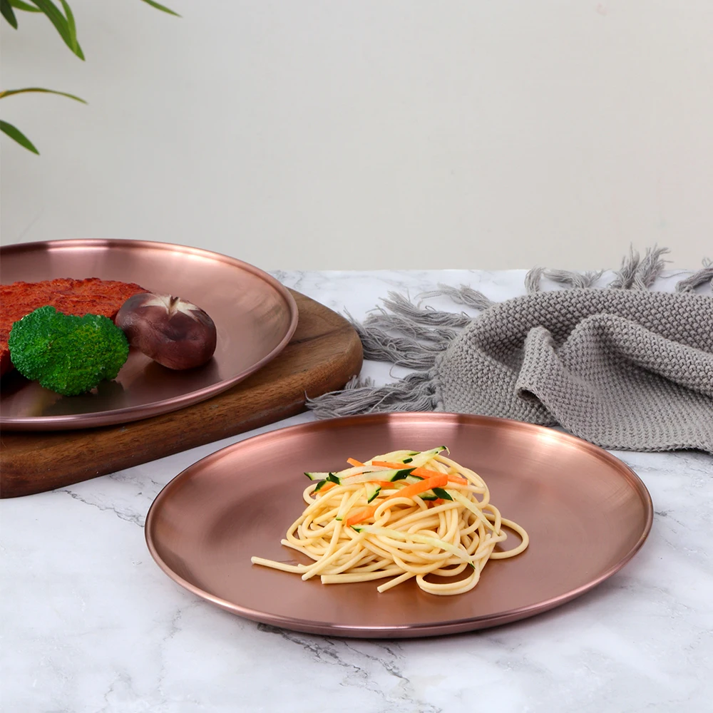 Luxury Gold Piatti Wedding Vaisselle Stainless Steel Plates Dishes Korean Style BBQ Plates