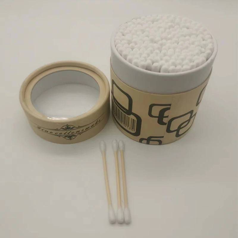 120pcs Bamboo Color Sticks Organic Double Headed Design Round Box Package Ear Cleaning Disposable Buds Cotton Swabs