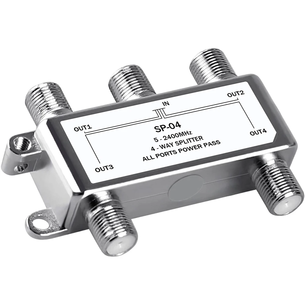 High Speed 5-2400MHz Digital 1x4 4 Way tv Coaxial Cable Splitter 4 Port Coax Splitter for Satellite, Cable TV, Antenna System