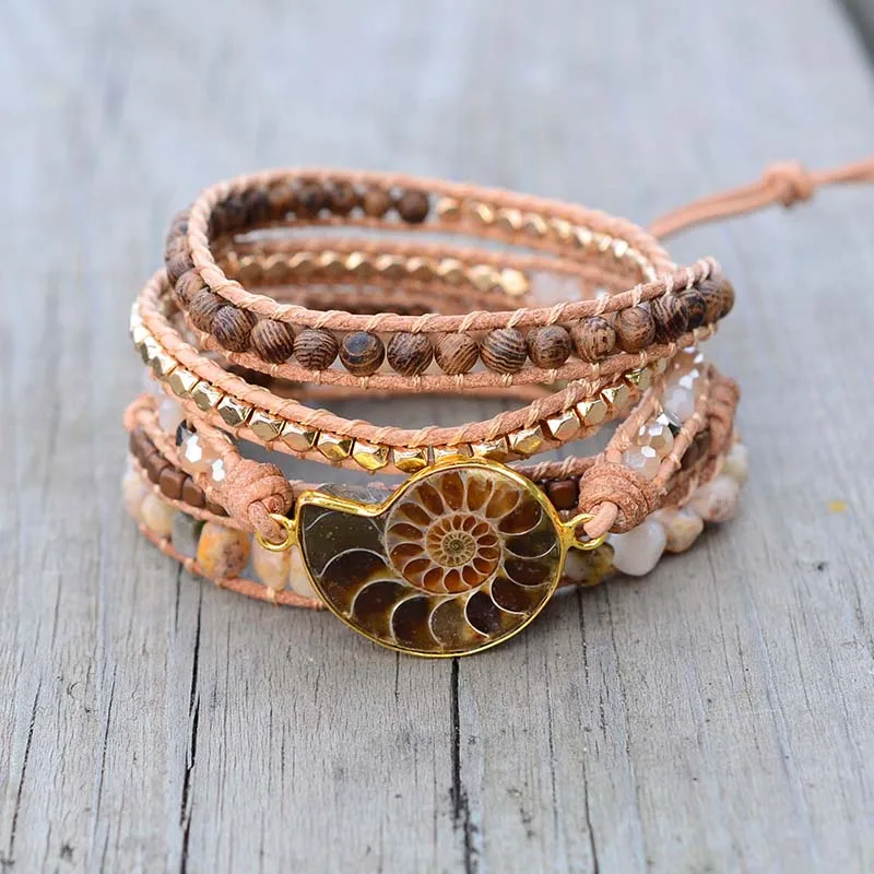 5 Layers Natural Stone Leather Bracelet Exquisite Mix Hematite Beads Women Fashion Wrap Bracelet Wholesale For Gift