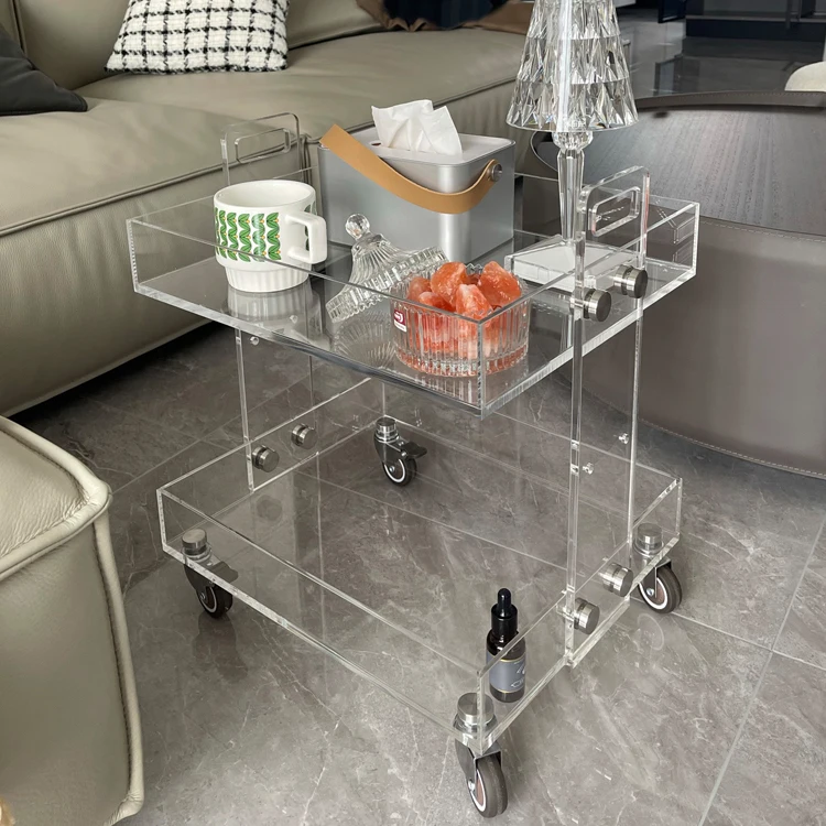 Household Acrylic mobile storage rack Hotel Supplies Service Acrylic Movable Trolley