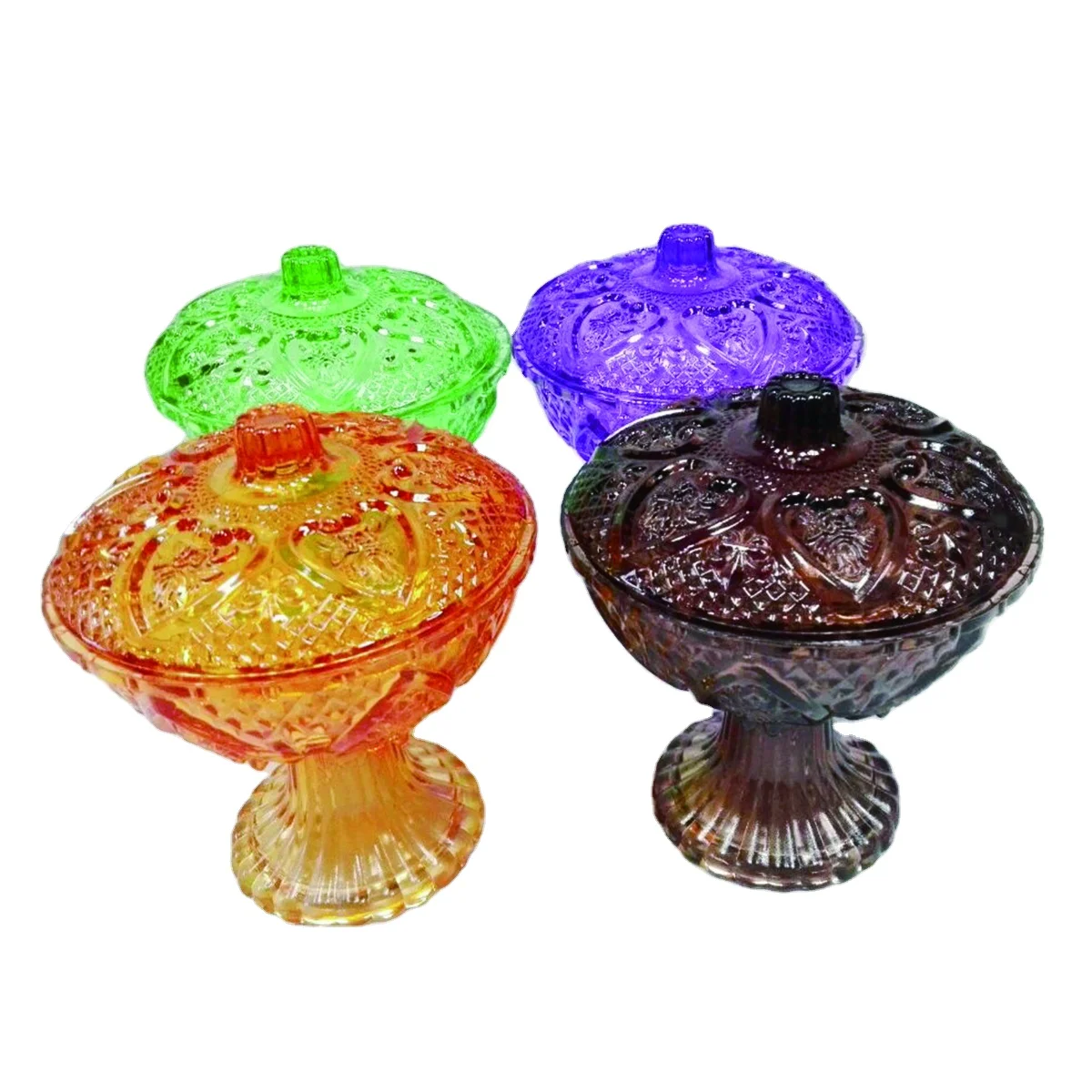 Hot High Quality Wholesale Pedestal Crystal Glass Sugar Candy Bowl With Lid for snacks, nuts, fruits, candies, bedroom,