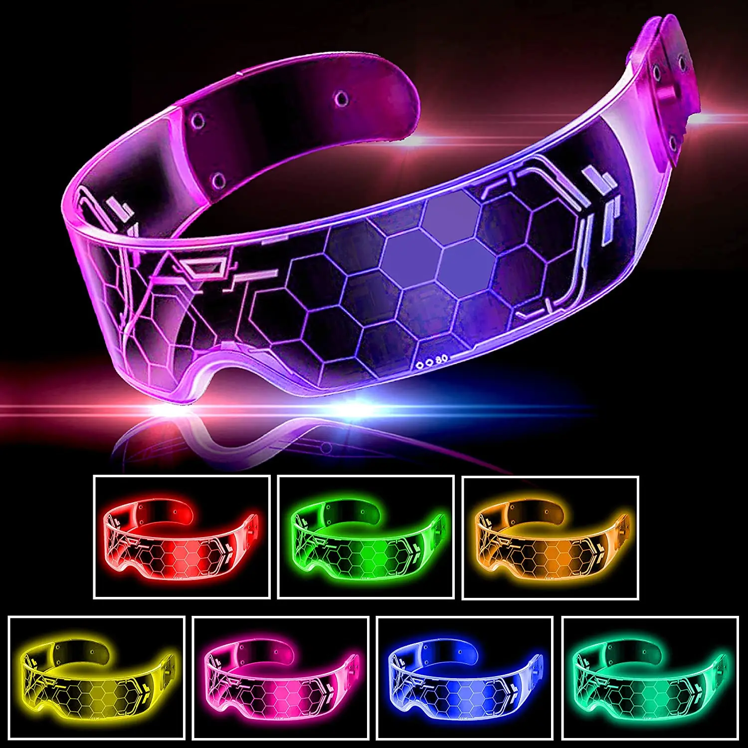Led Glasses Light Up  Led Visor Glasses 7 colors and 5 modes Luminous Glasses for Halloween Cosplay Party Bar