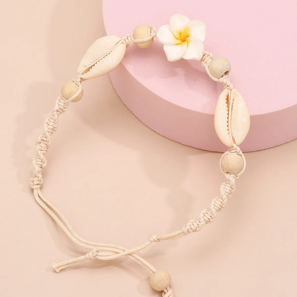 Summer Bohemian Beaded Anklet for Women Handmade Knot Polymer Clay Flower Wood Bead Woven Shell Anklet  for Women Girls Gifts