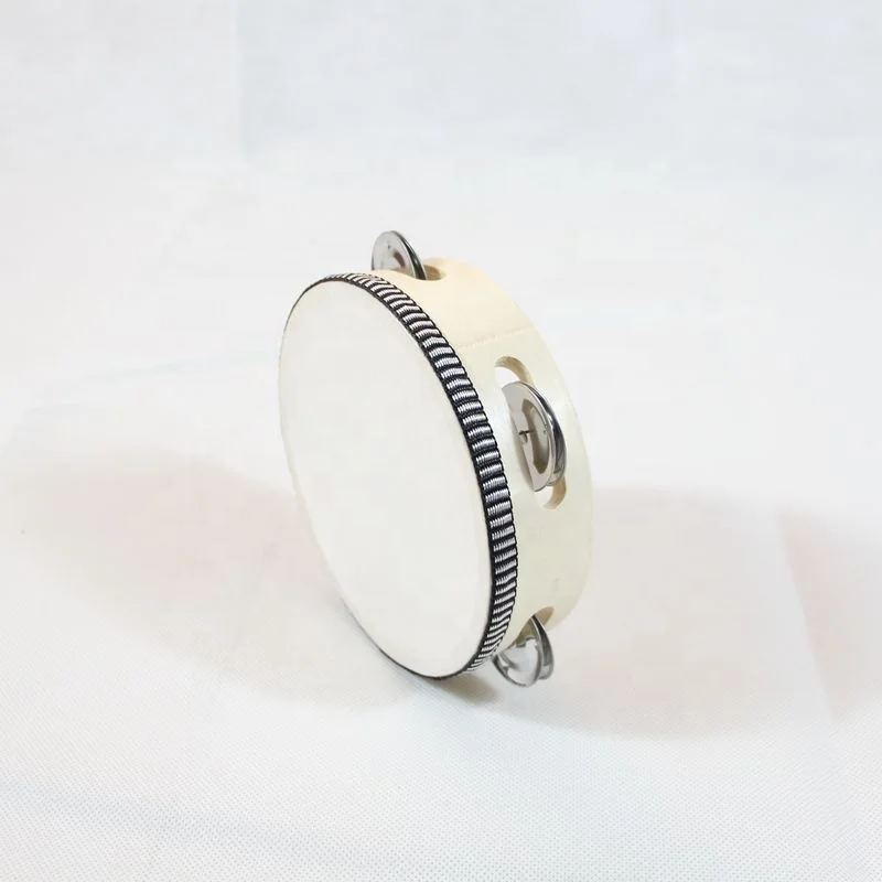 wholesale percussion instrument wood tambourine with sheepskin tambourine