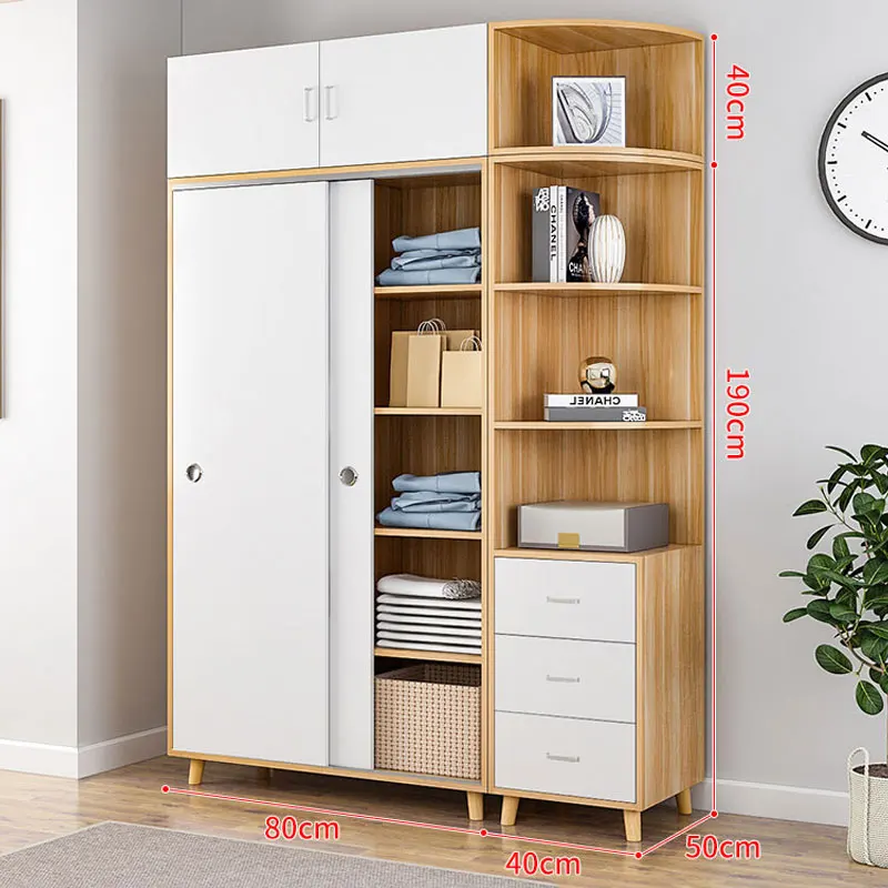 Wardrobe Household Bedroom Small Sliding Door width 0.8m Storage Cabinet Simple Hanging Wardrobe