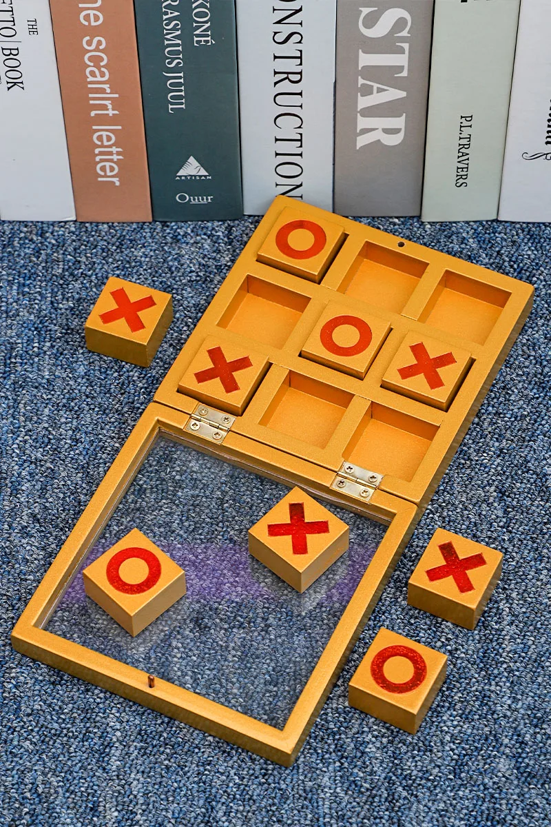 Puzzle Wooden Tic-Tac-Toe Game Noughts And Crosses Party Set Toy Parent-child Interaction X O Chess Living Room Decor