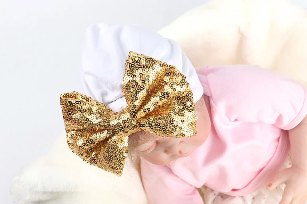 Newborn Baby Hat Cotton Bonnet Beanie Toddler Girls Hospital Shower Gift Caps with Sequin Bow M90923