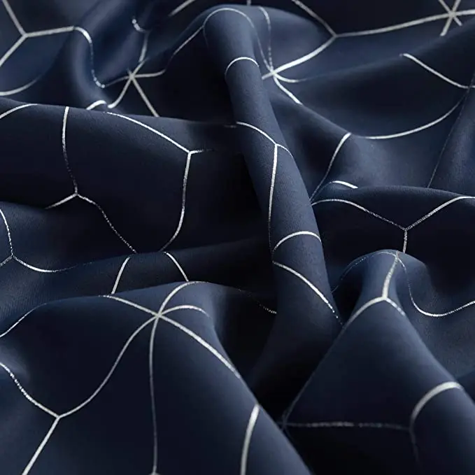 New Design Silver Diamond Foil Print Grommet Window Panels Thermal Insulated Blackout Curtains For Living  Room Bedroom