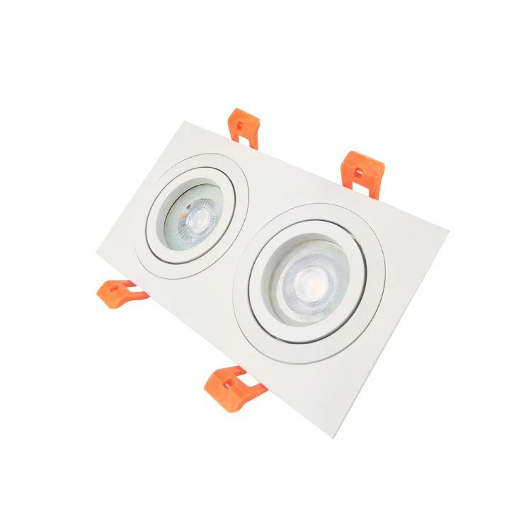 Foshan Adjustable Rectangle Aluminium Recessed Spot Downlight Double Head LED Housing for GU10 MR16 Light