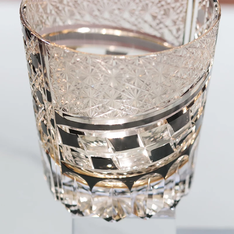 Japanese edo kiriko  whiskey glass hand carved 320ml Crystal Whiskey Glass Tumbler Hand Carved Cylinder With Gift Box