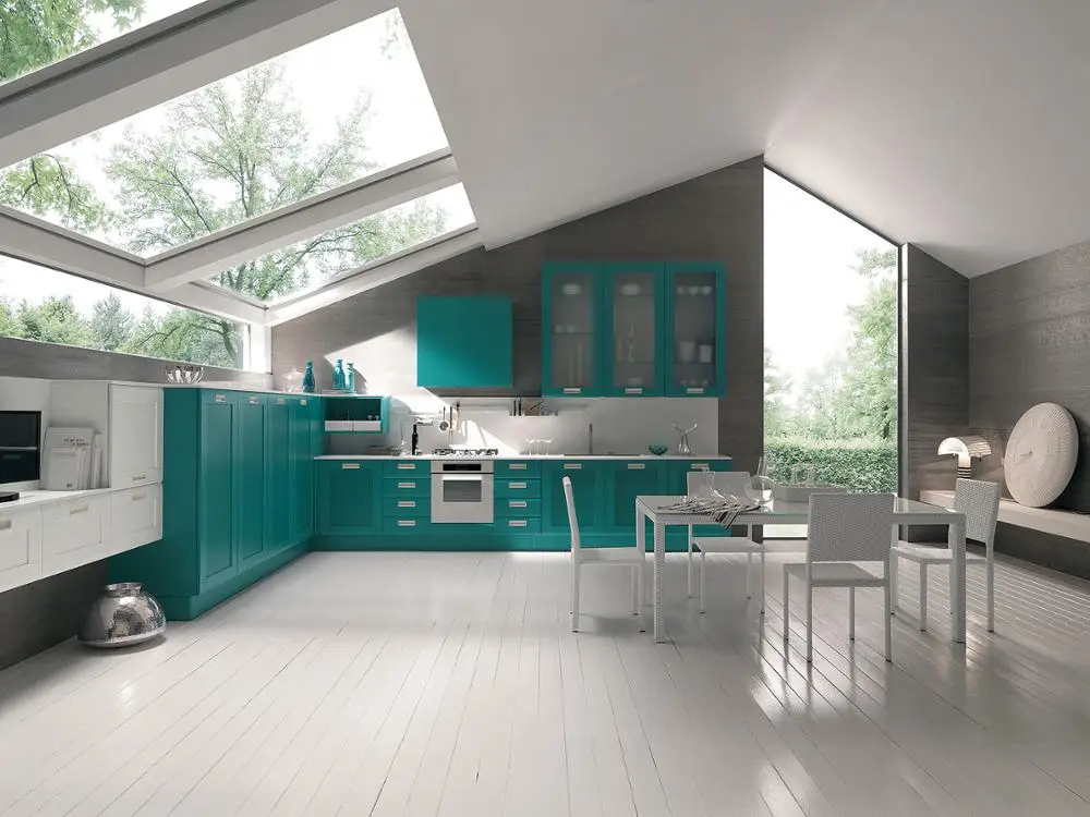 Modern style solid wood green color kitchen cabinet