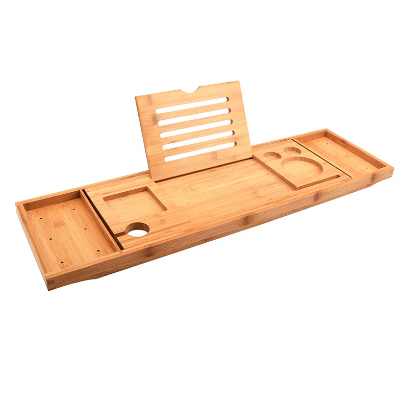 Adjustable natural bamboo bath tub tray wholesale bathroom reading mobile phone holder