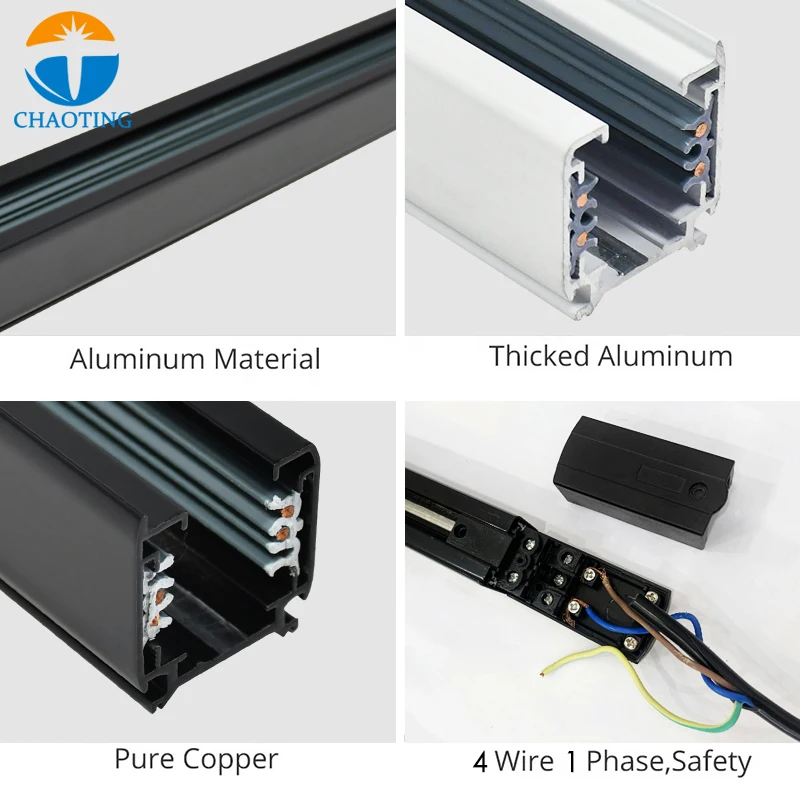 Cheap Price Removable Suspended Black 3 Circuit Phase Accessories Dimmable Adapter Led Lighting Rail System For Track Lights