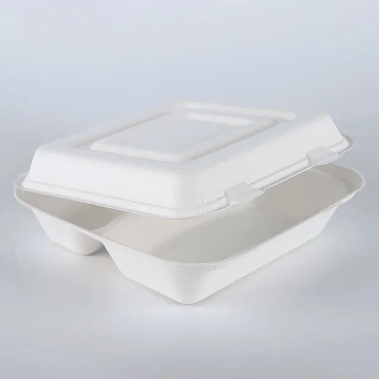 9inch 3 divided Sugarcane pulp clamshell box food bagasse container biodegradable